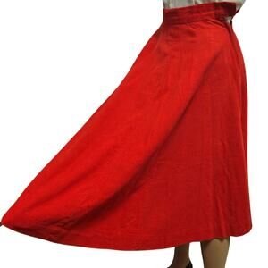 1950s Handmade Orange Corduroy High Waisted Long Back Zip Circle Skirt Size XXS